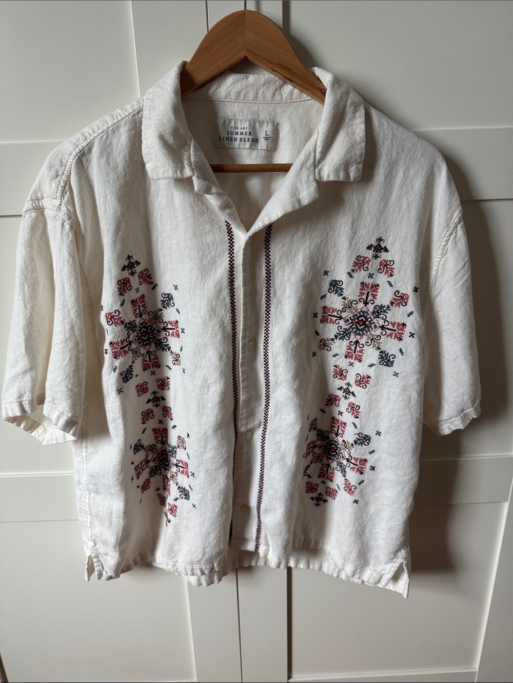 Abercrombie & Fitch Off-White Cropped Linen Blend Button Shirt